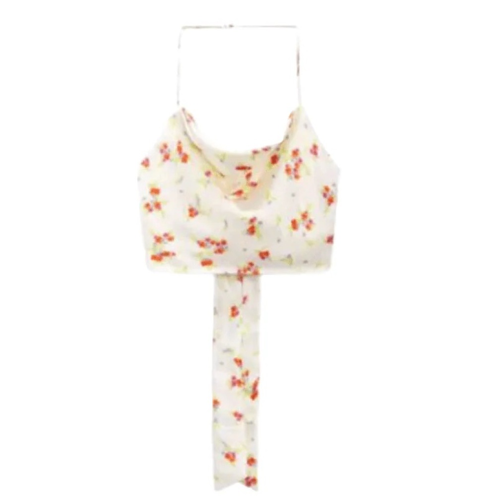 ZARA HALTER TOP FLORAL SILK